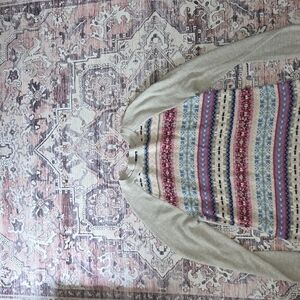 Chaps Pink, gray and Blue Crewneck Sweater with Nordic Pattern